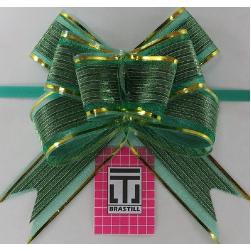 Laço Pronto Pingent Tule Listra Verde 3cm x 45cm